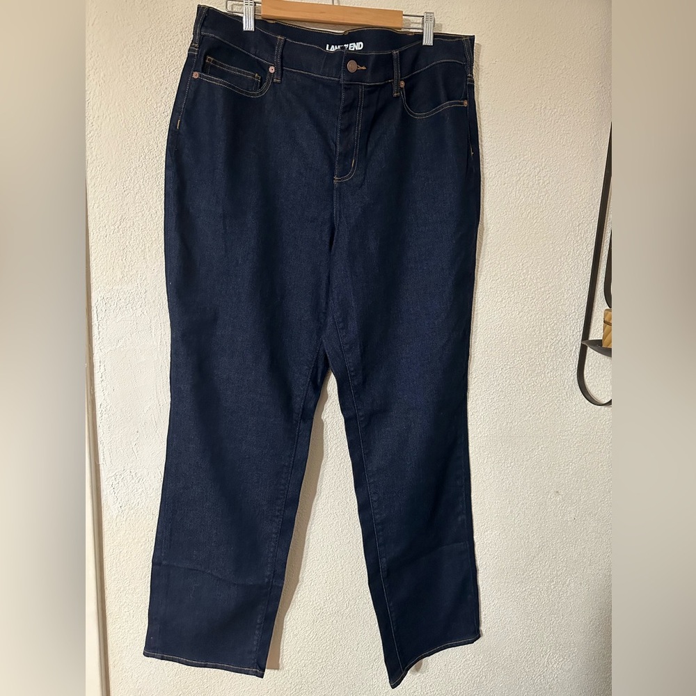 Land’s End Jeans Women Dark Wash Recover High Rise Wide Straight Leg Size18W NWT
